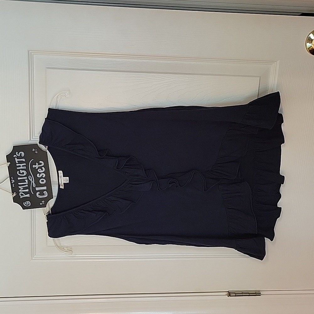 Sophie Max Ruffled Blouse Large Navy Sleeveless